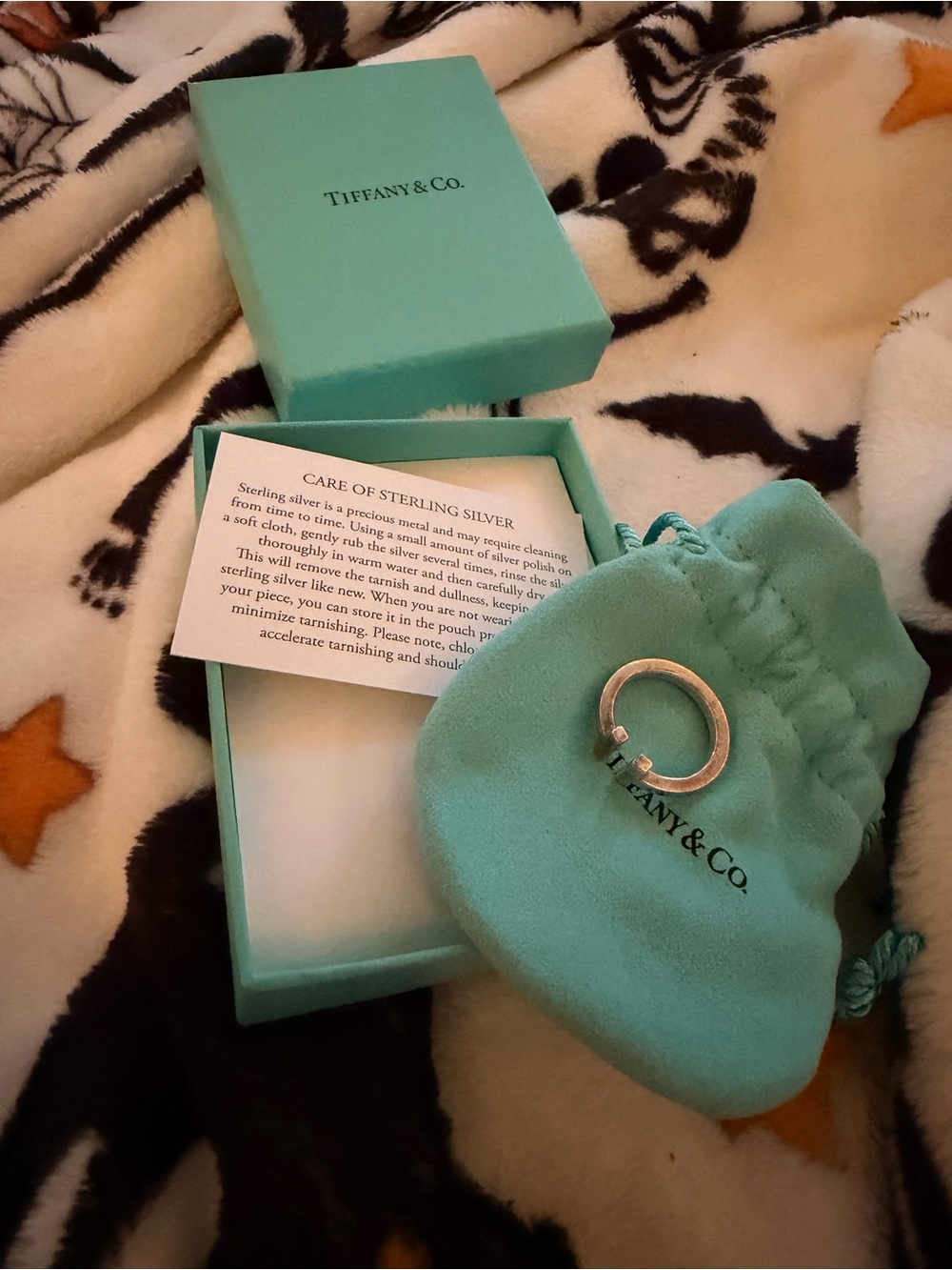 Tiffany & Co. Sterling Silver Ring with Tiffany Blue Pouch and Box